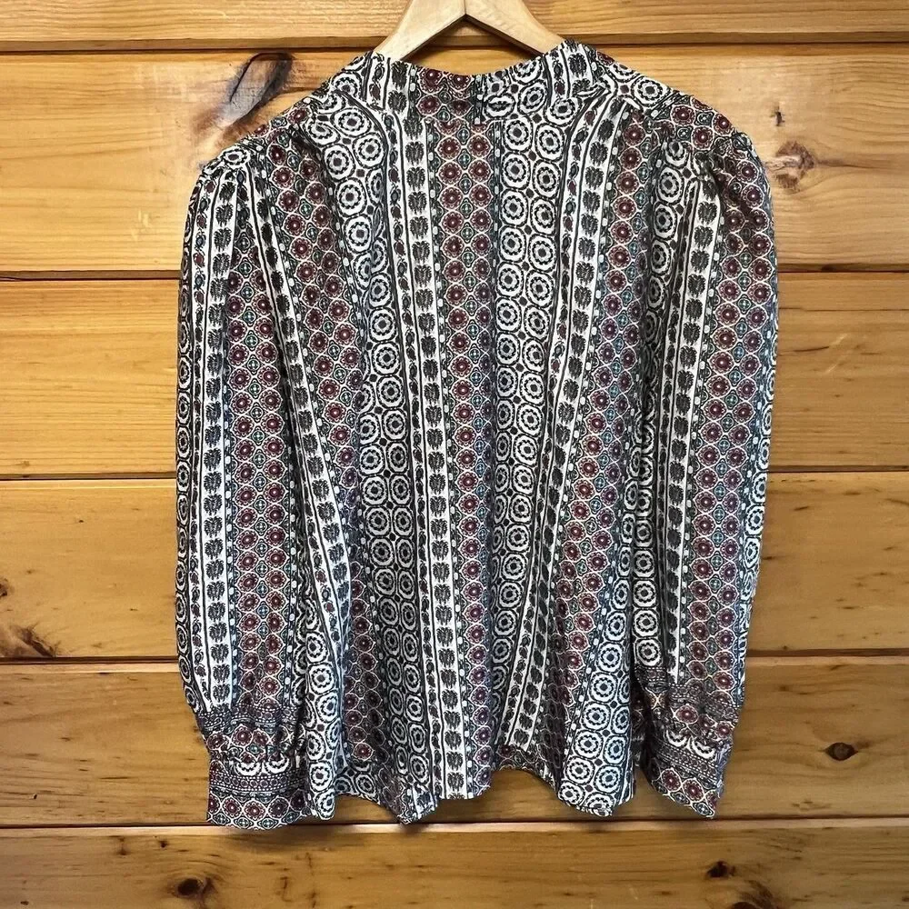 Loft Womens Tied Tie Front V Neck Long Sleeve Blouse Multicolor Size XL NEW